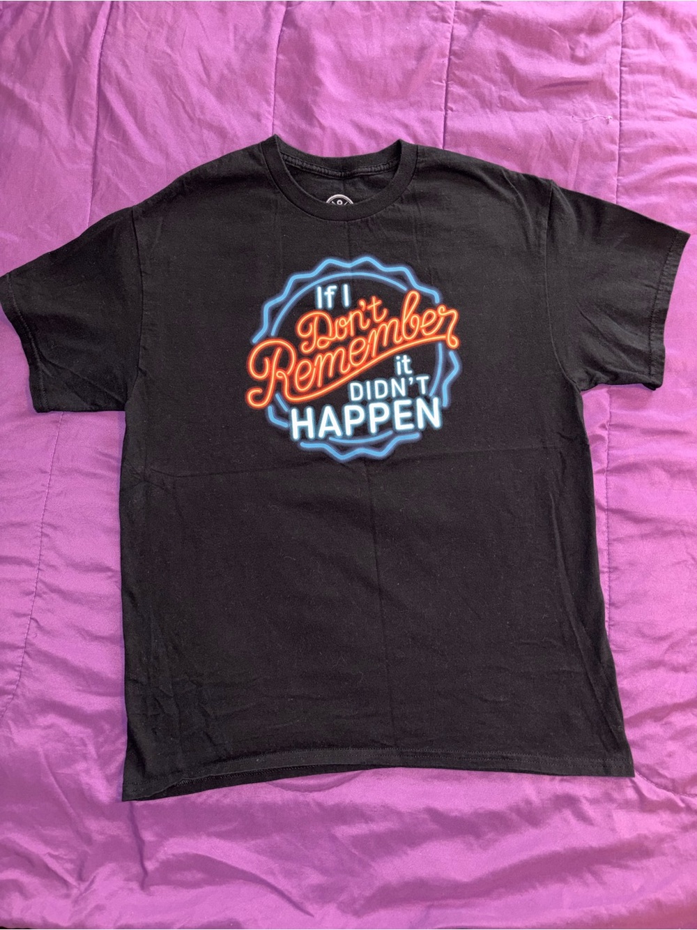 Men's Black Short-Sleeve Graphic Tee - Neon Script Design